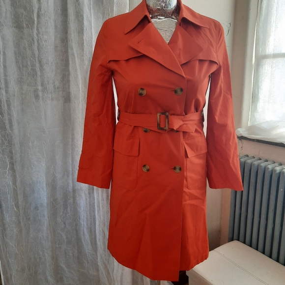 Gallery Jackets & Blazers - Retro Primary Orange Double Breasted Trench Coat S